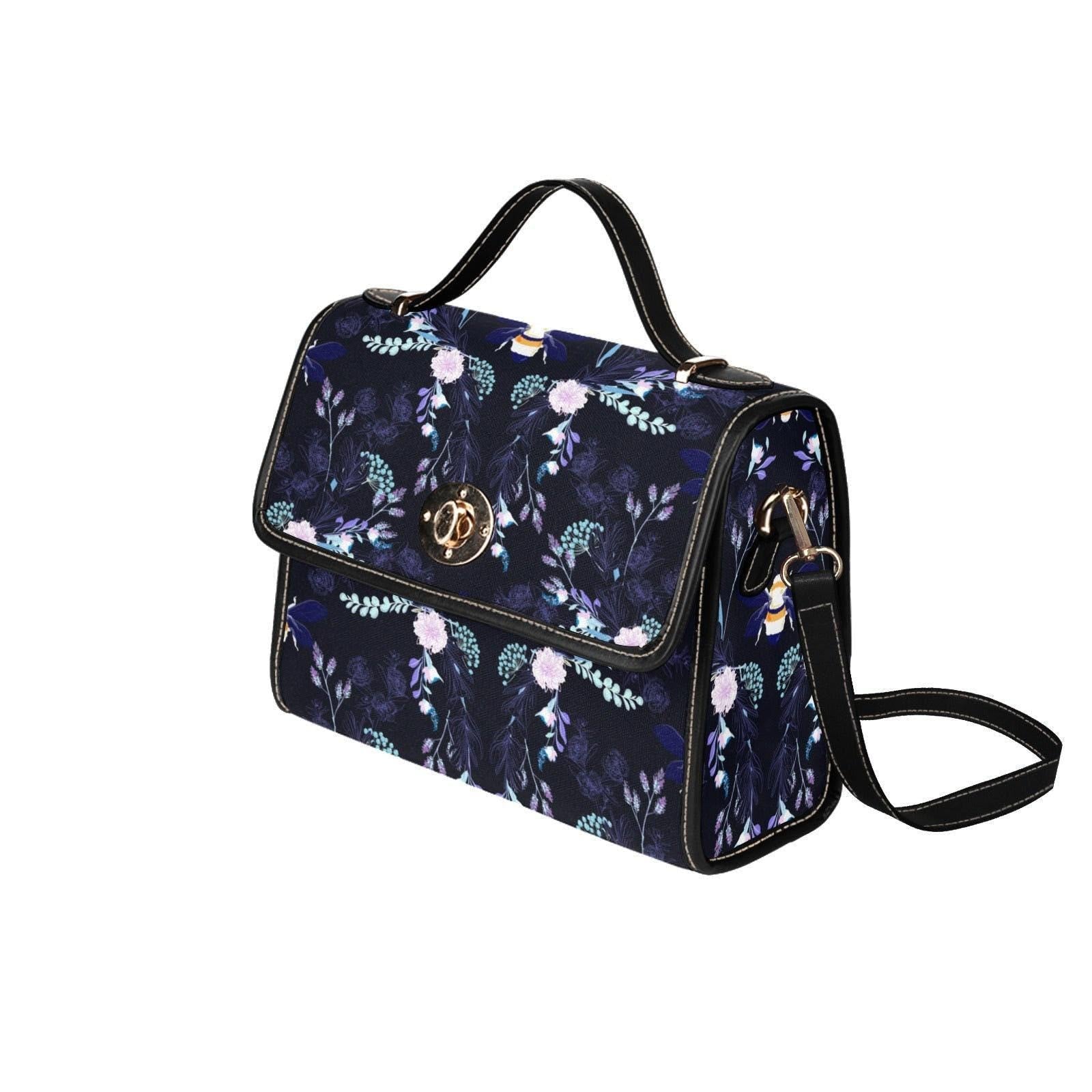 Bee Crossbody Purse, Night Garden Handbag, Dark Floral Statement Bag
