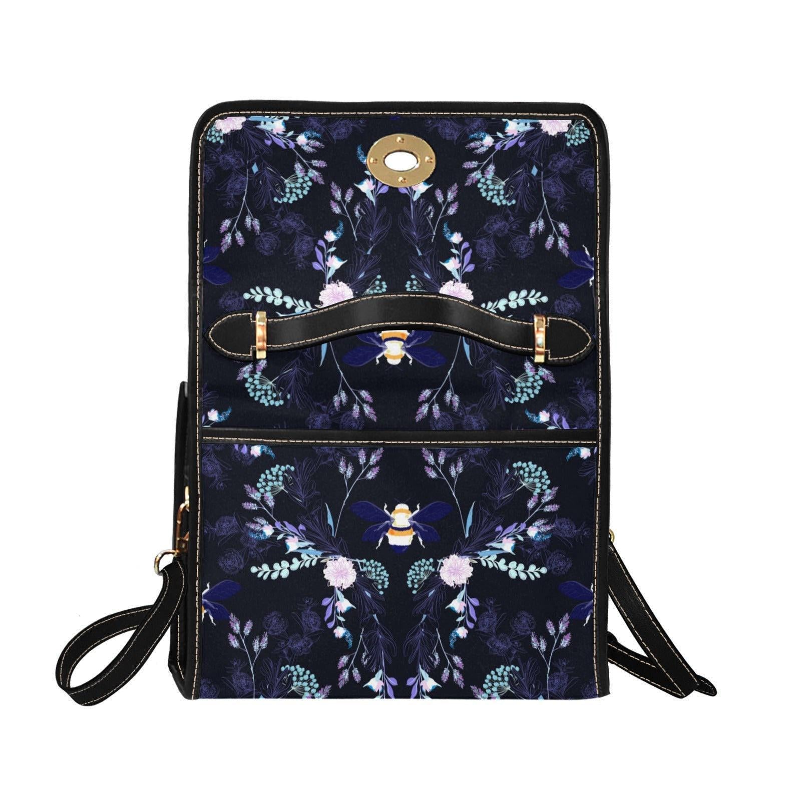 Bee Crossbody Purse, Night Garden Handbag, Dark Floral Statement Bag