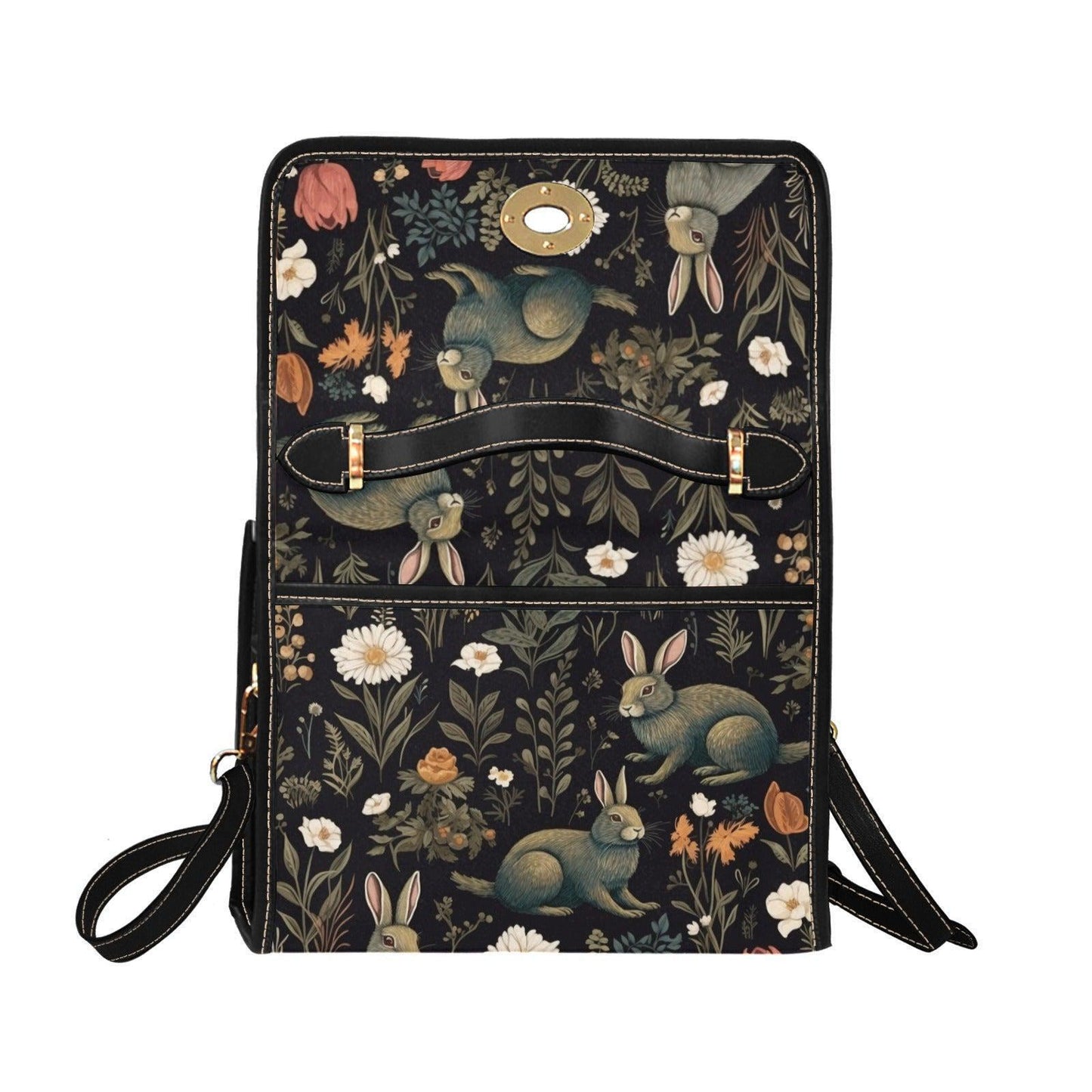 Rabbit and Wildflower Field Handbag, Cottagecore Crossbody, Enchanted Forest Purse, Spring Floral Bag