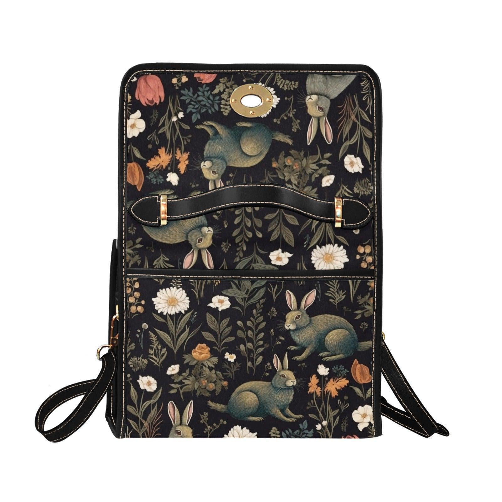Rabbit and Wildflower Field Handbag, Cottagecore Crossbody, Enchanted Forest Purse, Spring Floral Bag