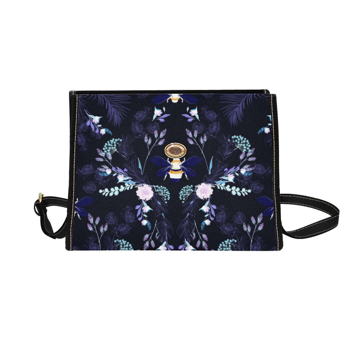 Bee Crossbody Purse, Night Garden Handbag, Dark Floral Statement Bag