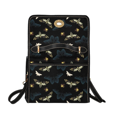 Moth and Firefly Crossbody Bag, Cottagecore Vegan Leather Purse, Whimsical Bug Insect Print Gift