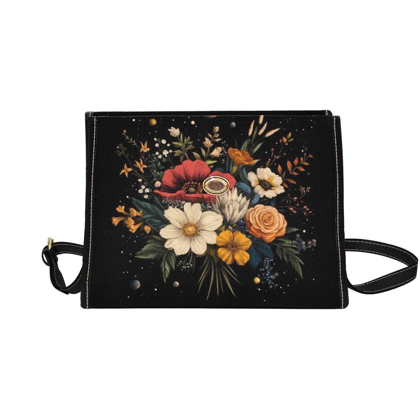 Dark Floral Satchel Purse, Vintage Bouquet Top Handle Handbag, Cottagecore Gift for Her
