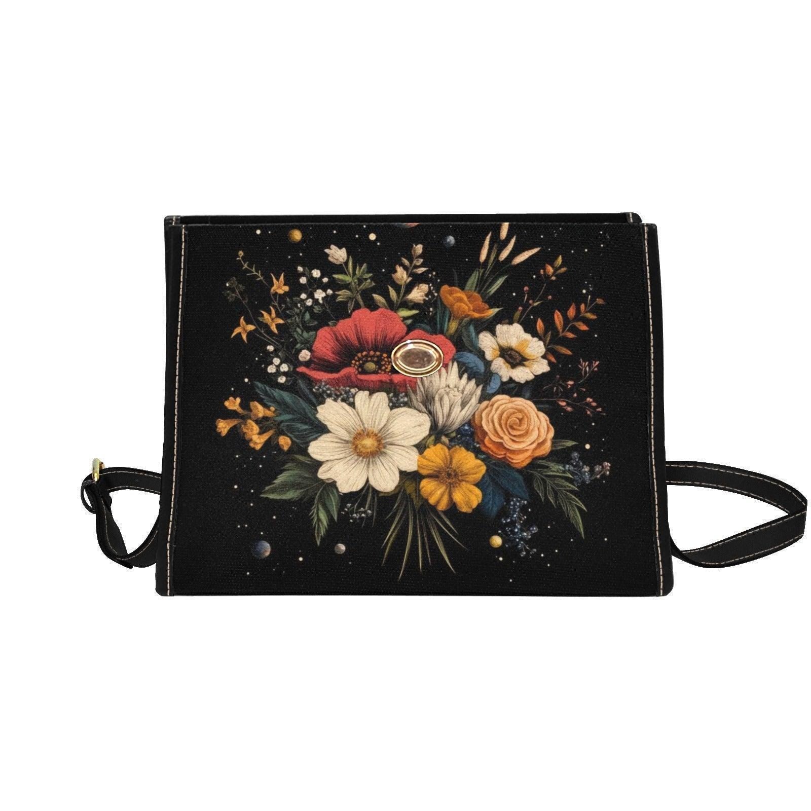 Dark Floral Satchel Purse, Vintage Bouquet Top Handle Handbag, Cottagecore Gift for Her