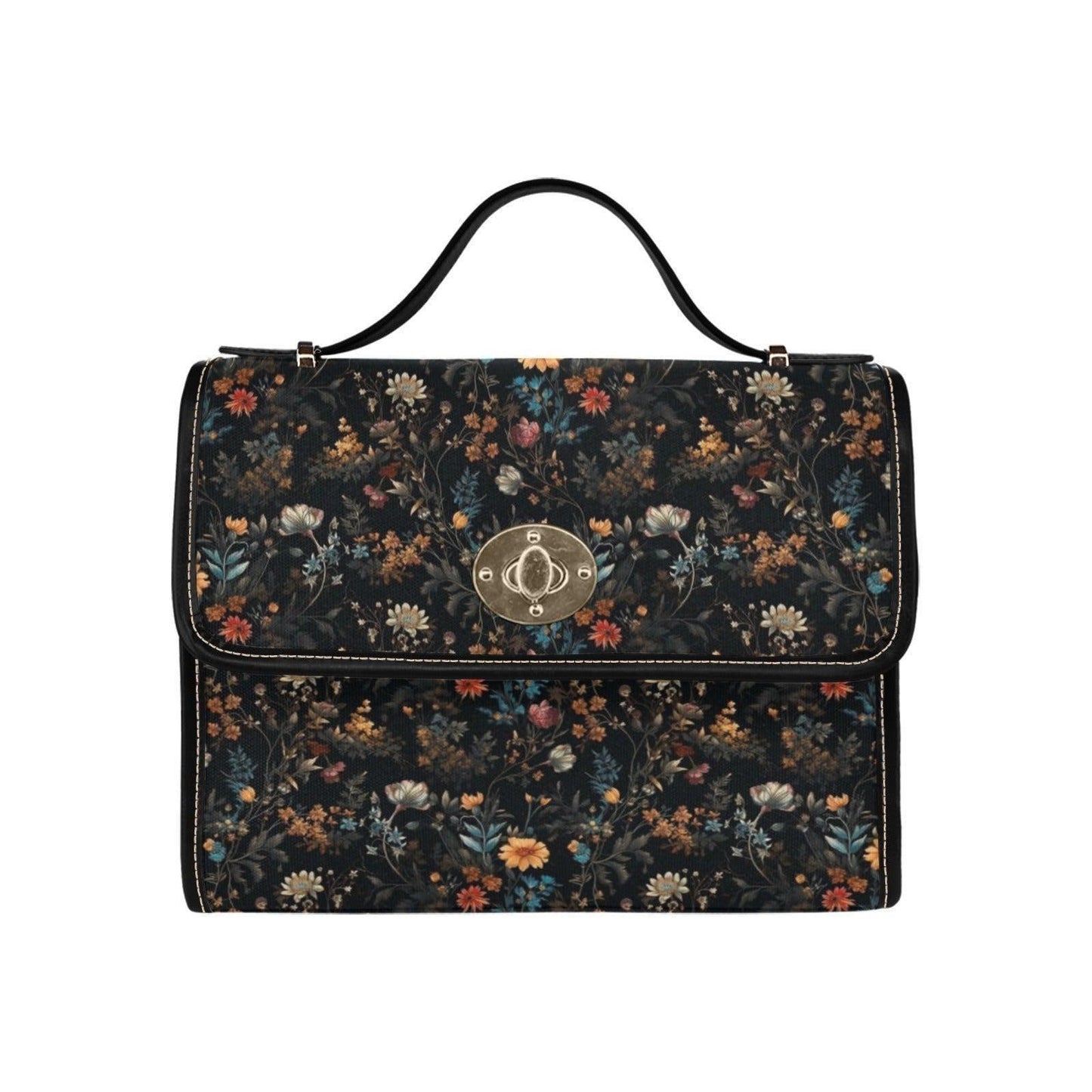 Wildflower Field Bag, Botanical Floral Satchel, Dark Cottagecore