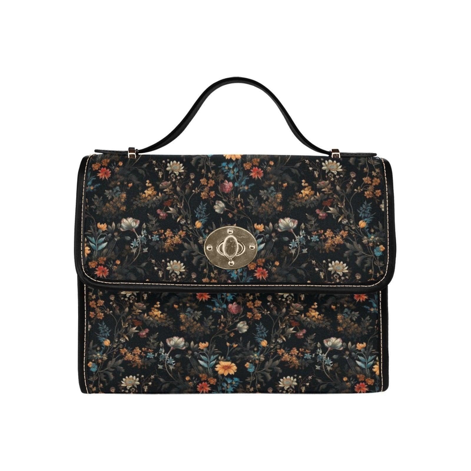 Wildflower Field Bag, Botanical Floral Satchel, Dark Cottagecore