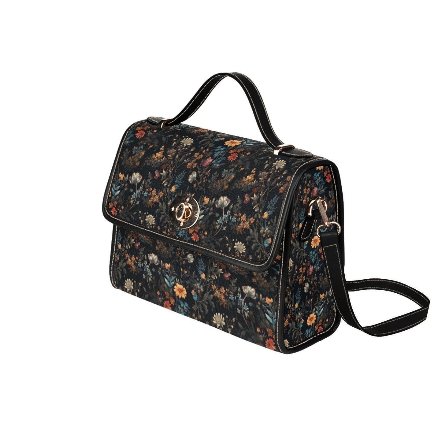 Wildflower Field Bag, Botanical Floral Satchel, Dark Cottagecore
