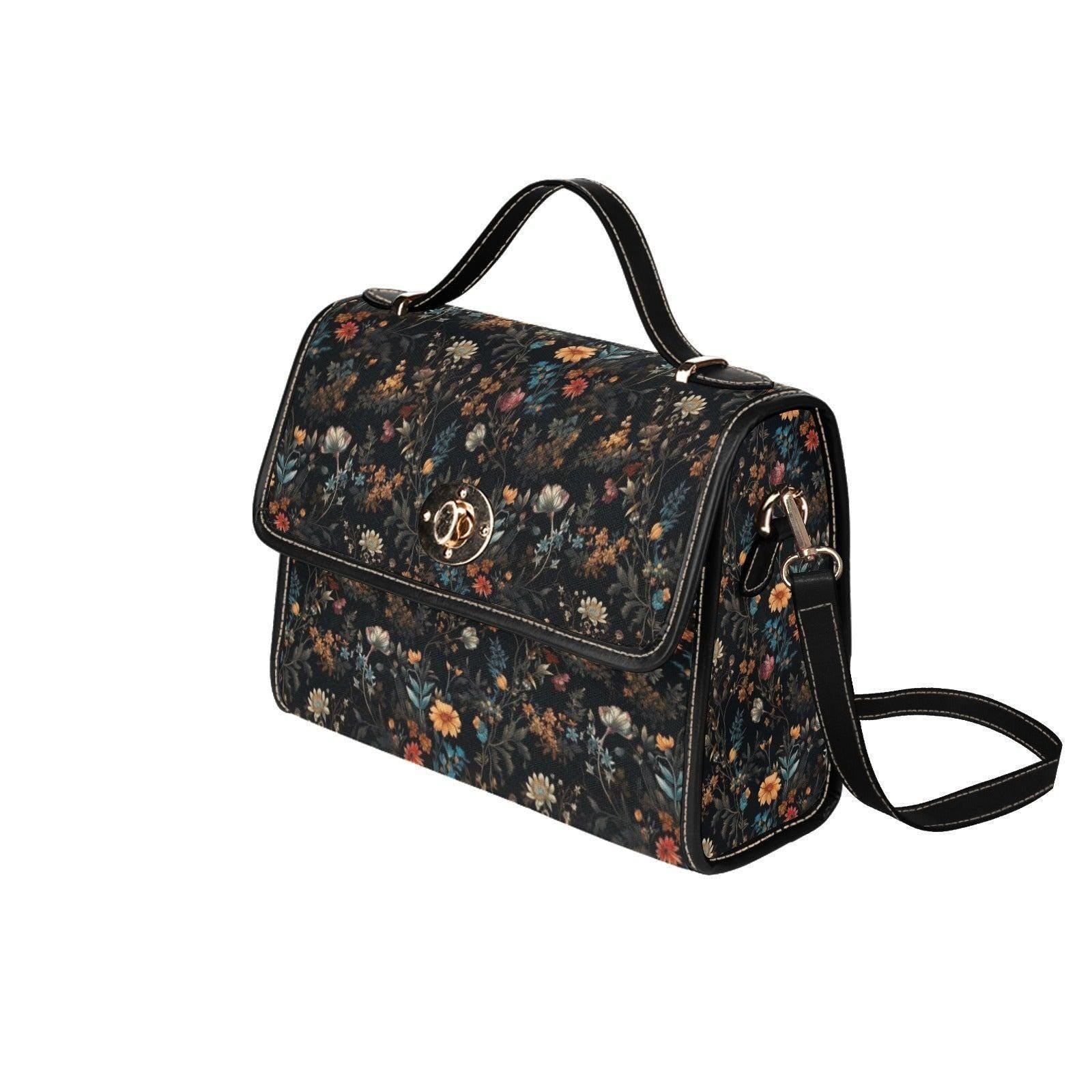 Wildflower Field Bag, Botanical Floral Satchel, Dark Cottagecore