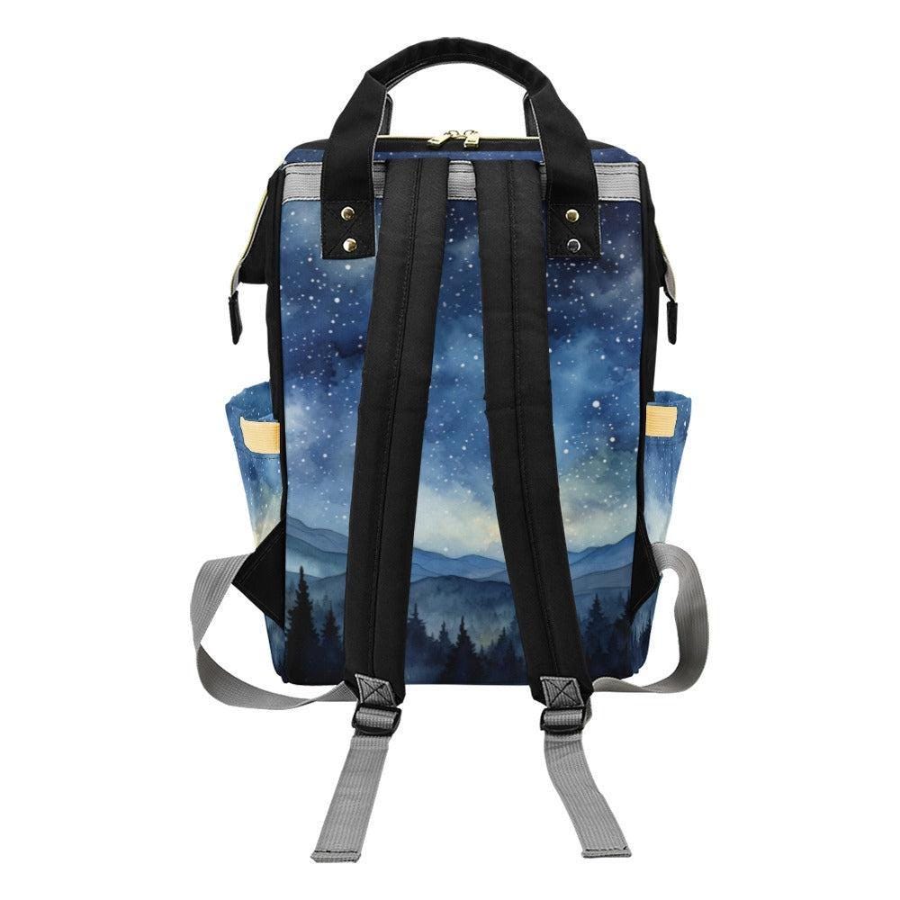 Mountain Diaper Bag Backpack with Night Sky Print, Woodland Baby Bag, Mom Backpack