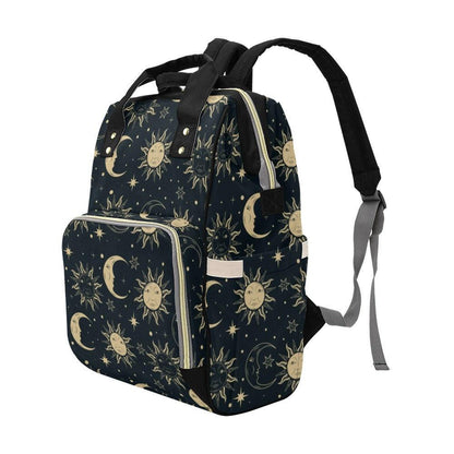 Celestial sun moon backpack, mystical diaper bag for moms, starry night travel tote