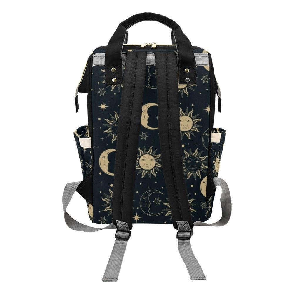 Celestial sun moon backpack, mystical diaper bag for moms, starry night travel tote, gothic witchy baby bag