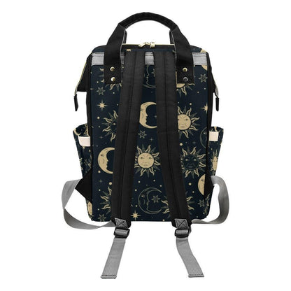 Celestial sun moon backpack, mystical diaper bag for moms, starry night travel tote