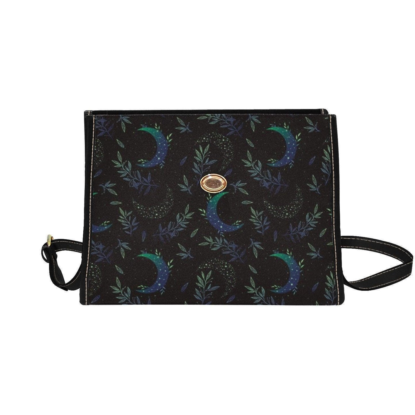 Celestial Crescent Moon & Vine Handbag – Night Forest Print