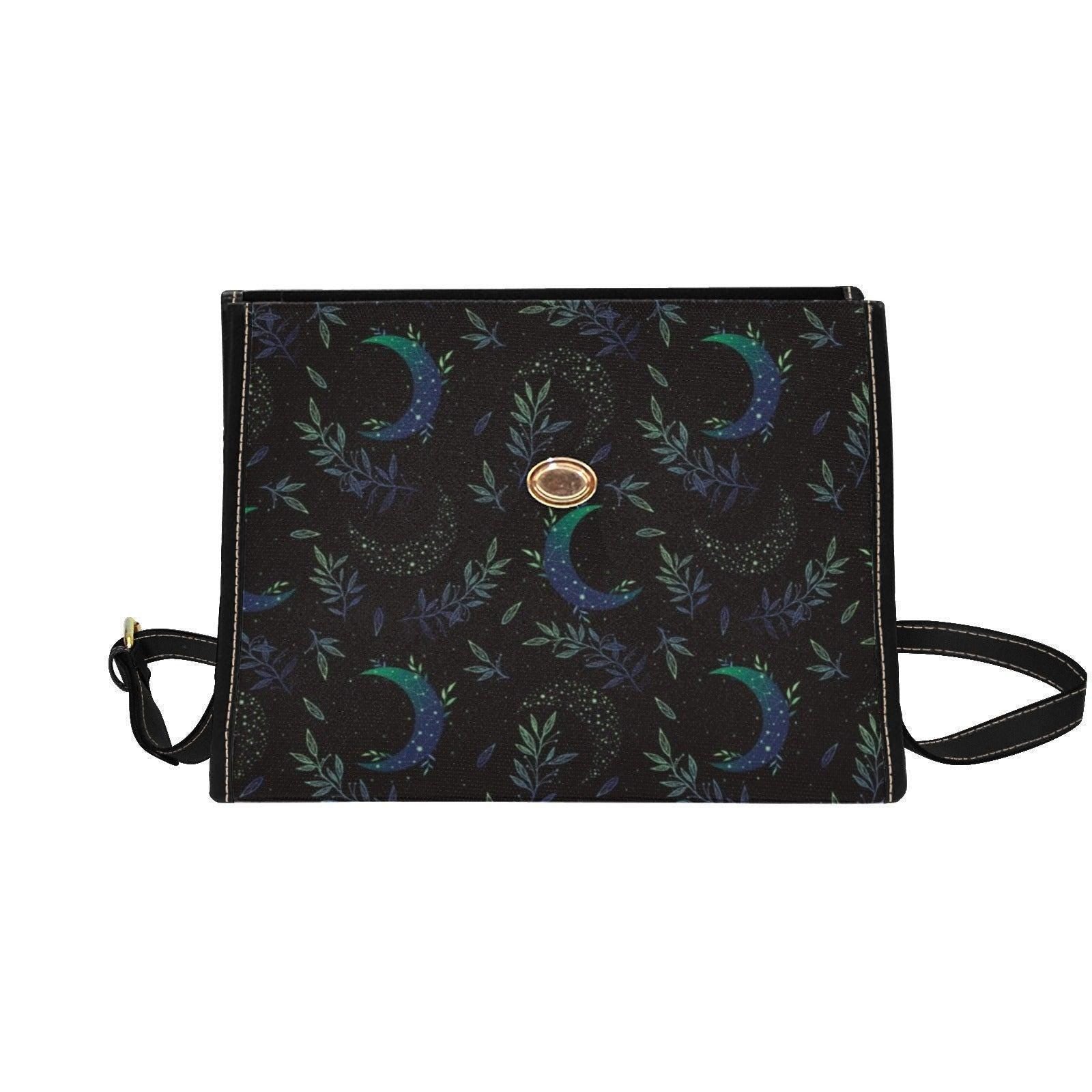 Celestial Crescent Moon & Vine Handbag – Night Forest Print