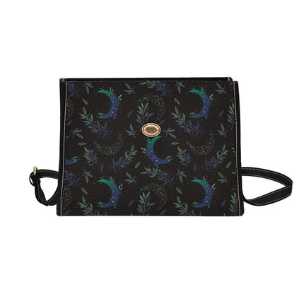 Celestial Crescent Moon & Vine Handbag – Night Forest Print