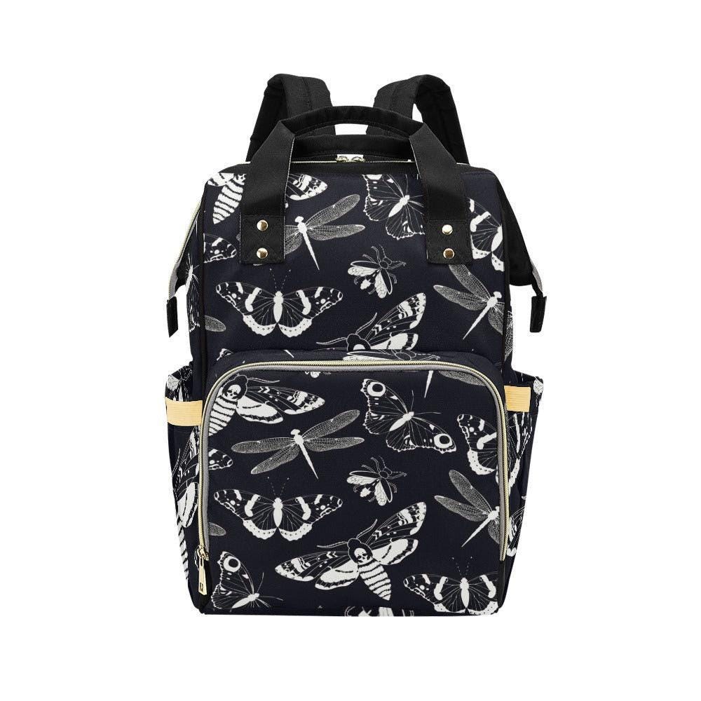 Black & White Moths Backpack, Witchy Diaper Bag, Enchanted School Satchel, Mystical Tote