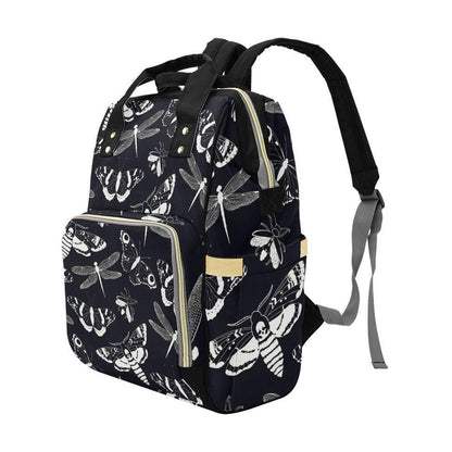 Black & White Moths Backpack, Witchy Diaper Bag, Enchanted School Satchel, Mystical Tote