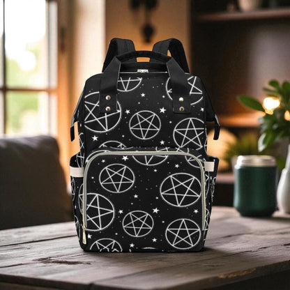 Pentagram Stars Backpack, Celestial Witchy Diaper Bag, Occult School Travel Tote