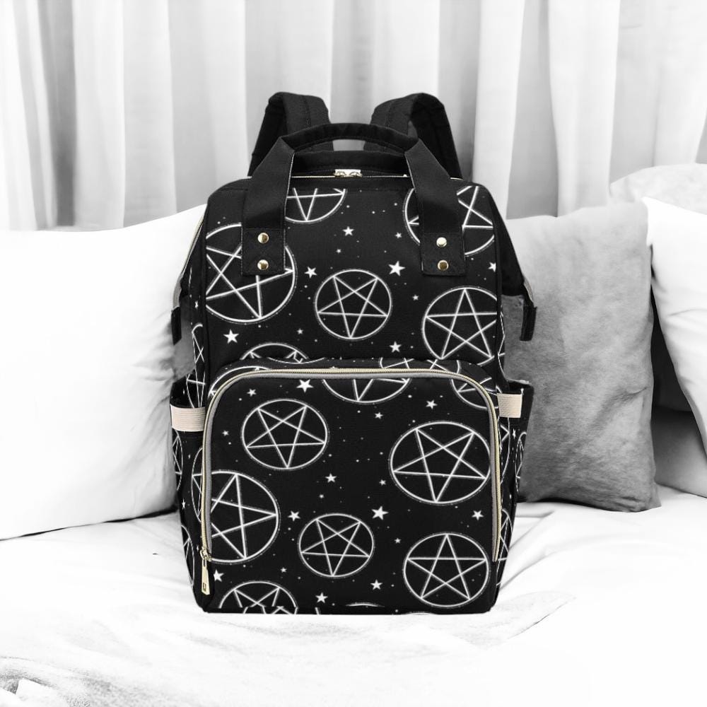 Pentagram Stars Backpack, Celestial Witchy Diaper Bag, Occult School Travel Tote