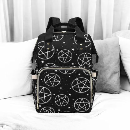 Pentagram Stars Backpack, Celestial Witchy Diaper Bag, Occult School Travel Tote