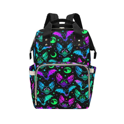 Halloween Diaper Bag Backpack Neon Bat Moon Print Baby Travel Pack
