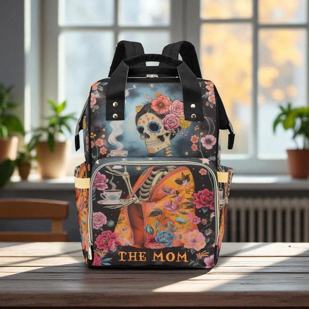 Skeleton Tea Mom Backpack, Witchy Halloween Diaper Bag, Spooky Skull Tote, Enchanted Travel Bag