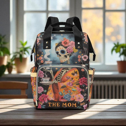Skeleton Tea Mom Backpack, Witchy Halloween Diaper Bag, Spooky Skull Tote, Enchanted Travel Bag