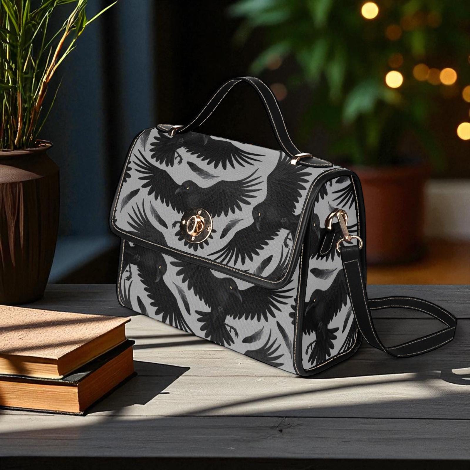 Raven Handbag, Gothic Top Handle Purse, Dark Academia Crow Bag, Witchy Statement Bag