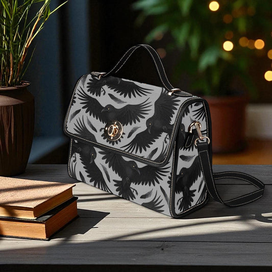 Raven Print Gothic Crossbody Bag, Dark Academia Crow Pattern Purse, Witchcore Bird Handbag, Spooky Goth Gift for Her, Black Raven Aesthetic