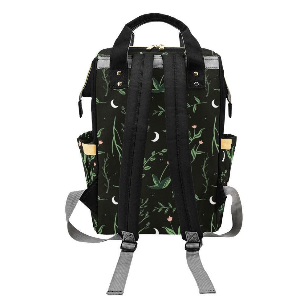 Diaper Backpack with Moon Floral Print, Baby Travel Bag, Mom Backpack, Nursery Organizer