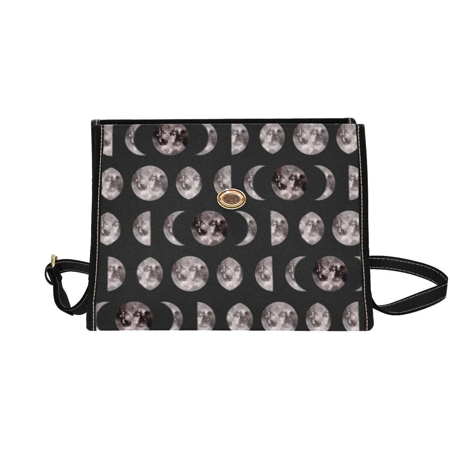 Moon Phases Print Crossbody Bag, Gothic Celestial Satchel, Witchy Lunar Purse for Night Owls