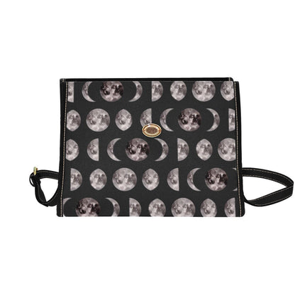 Moon Phases Print Crossbody Bag, Gothic Celestial Satchel, Witchy Lunar Purse for Night Owls