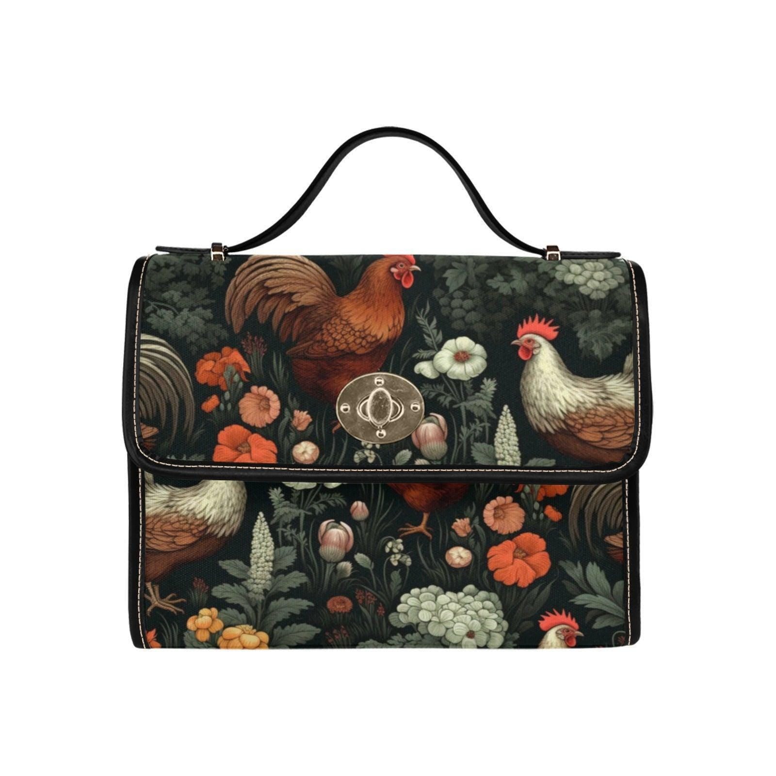Rooster & Hen Garden Handbag – Rustic Countryside Farmhouse bag