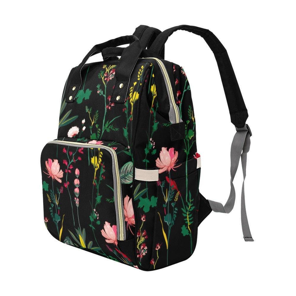 Floral Diaper Bag Backpack, Black Baby Travel Bag, Mom Backpack