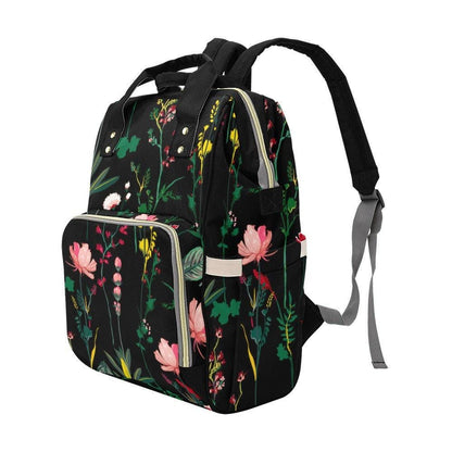 Floral Diaper Bag Backpack, Black Baby Travel Bag, Mom Backpack