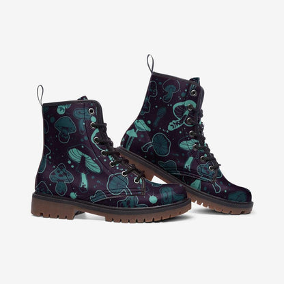 Goblincore Mushroom Combat Boots, Vegan Woodland Festival Shoes, Eco-Friendly Gothic Footwear