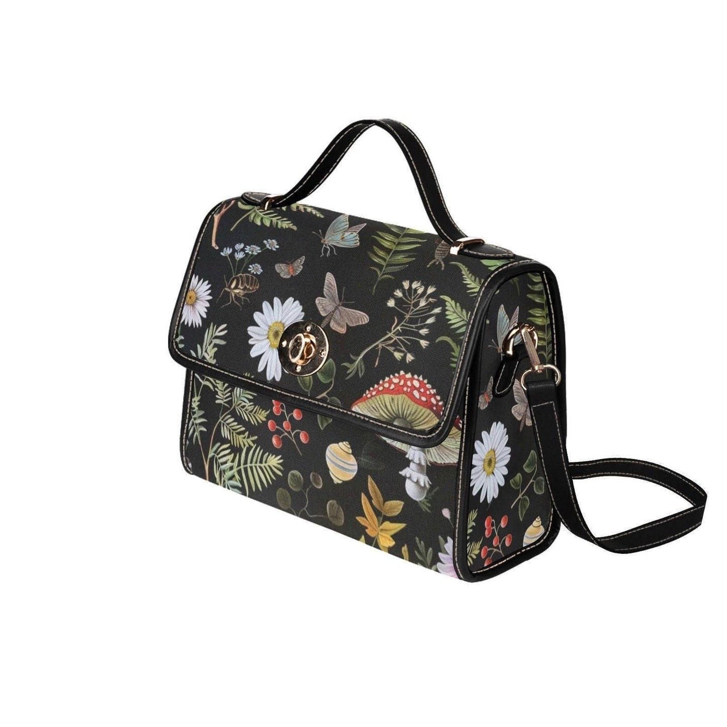 Moth Forest Bag, Dark Academia Botanical Purse, Witchy Mushroom Print Satchel, Cottagecore Fern Tote, Mystic Goth Nature Lover Handbag
