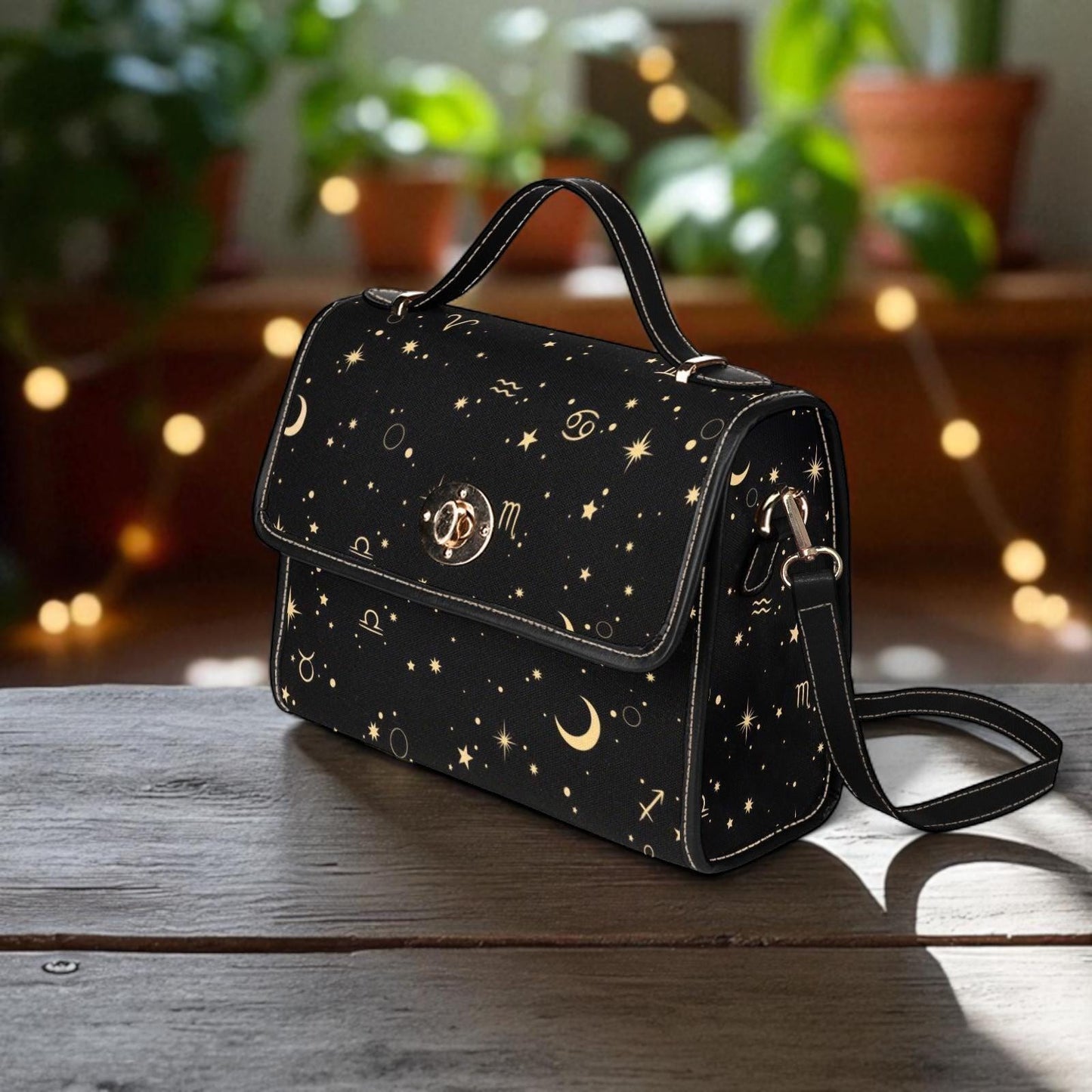 Zodiac Constellation Purse – Gold Astrology Symbols & Stars Pattern
