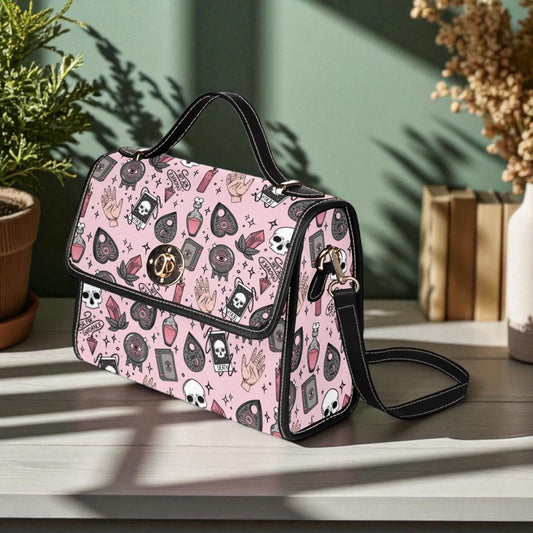 Pink witch purse, spooky pastel handbag, structured kawaii satchel, pink occult crossbody bag, witchcore goth girl purse, cute aesthetic bag