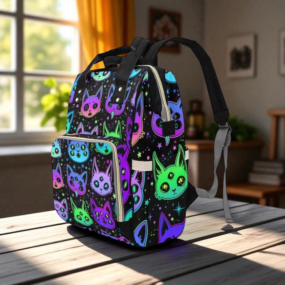 Diaper Backpack with Neon Cats
