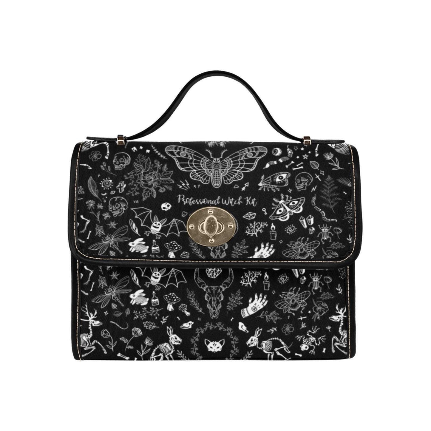 Witch symbols crossbody bag, spooky goth shoulder purse, mystical sketch witchy handbag, celestial dark aesthetic satchel, occult indie bag