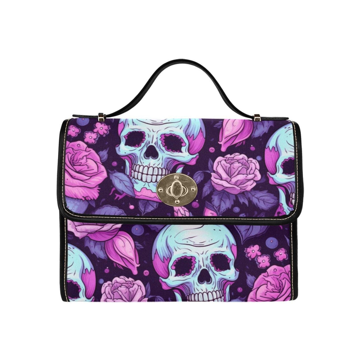 Pastel Skull Bag, Pink Rose Crossbody, Creepy Cute Purse, Soft Goth Handbag, Skull Floral Print, Witchy Gift Idea, Kawaii Goth Accessory