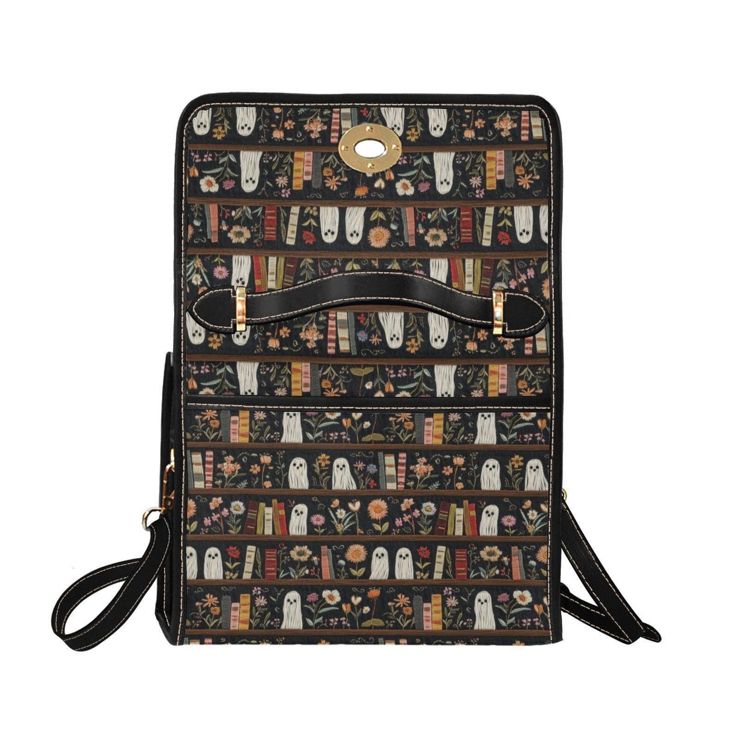 Ghost Library Print Purse, Witchcore Book Bag with Ghosts, Dark Academia Shoulder Bag, Halloween Satchel for Spooky Girls, Goth Gift Idea