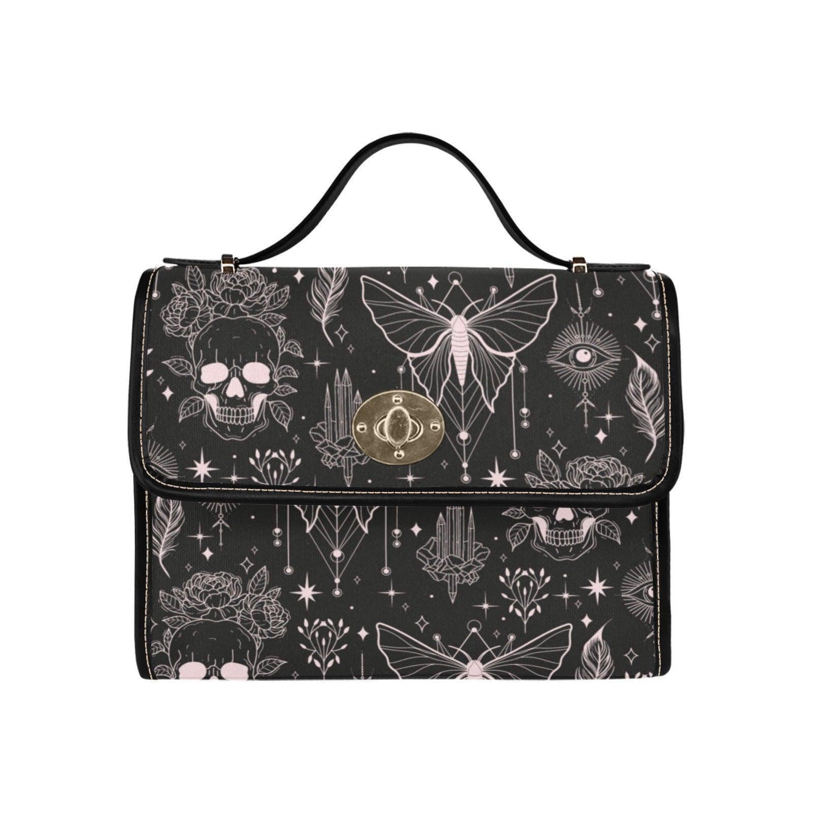 Gothic Moths & Skulls Purse – Mystical Crystals and Roses Design