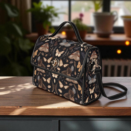 Vintage Moth Print Satchel – Gothic Dark Academia Moth Handbag