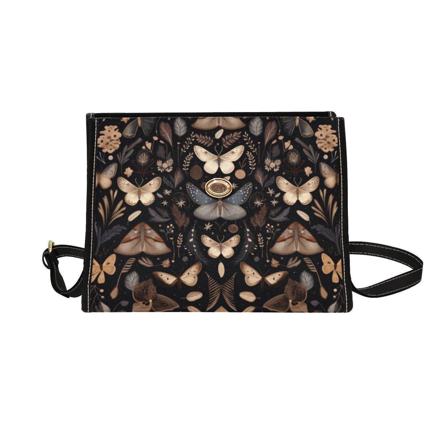 Vintage Moth Print Satchel – Gothic Dark Academia Moth Handbag