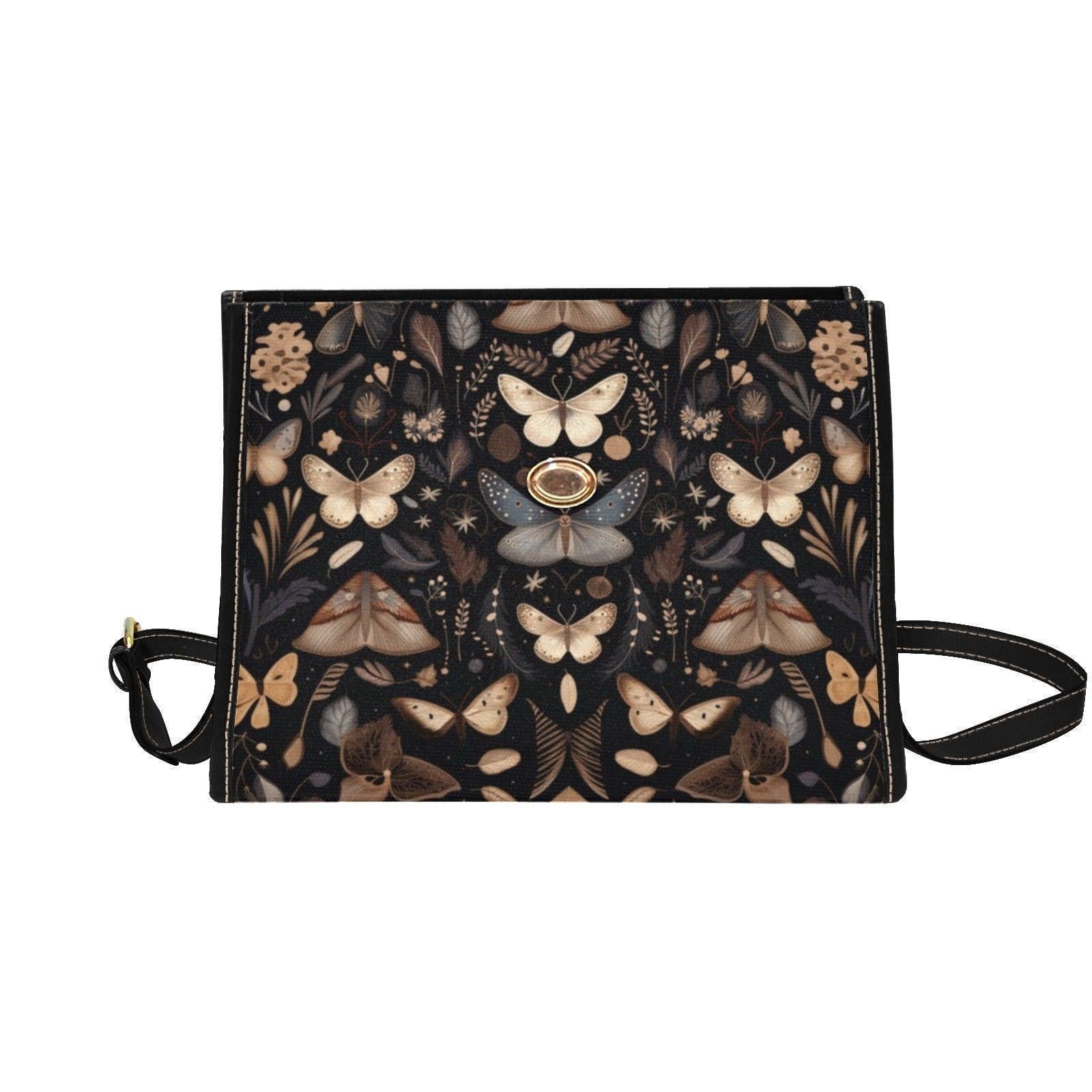 Vintage Moth Print Satchel – Gothic Dark Academia Moth Handbag