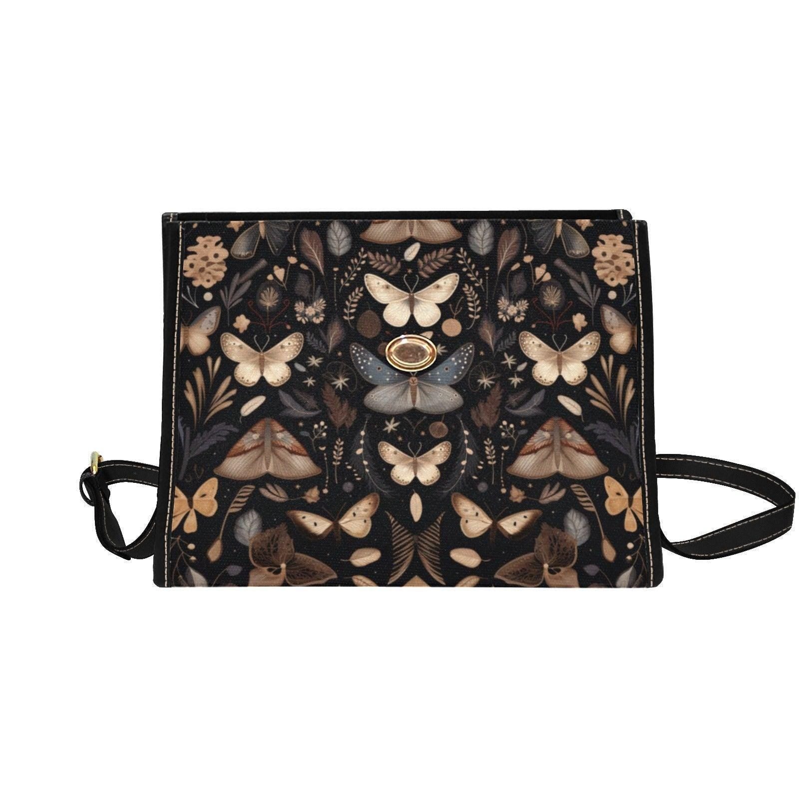 Moth Print Top Handle Bag, Dark Academia Satchel Purse, Celestial Nature Handbag