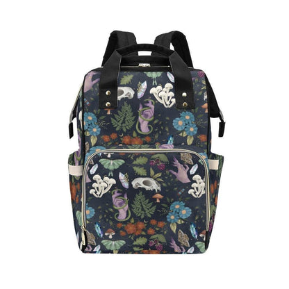 Occult Botanical Backpack, Witchy Forest Diaper Bag, Gothic Fairycore Gear, Mystical Skull Organizer, Dark Cottagecore Accessory, Alt Bag
