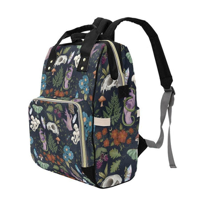 Occult Botanical Backpack, Witchy Forest Diaper Bag, Gothic Fairycore Gear, Mystical Skull Organizer, Dark Cottagecore Accessory, Alt Bag